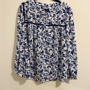 Talbots White and Blue Floral Peasant Blouse